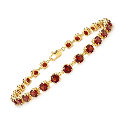 4.72 Ct Round Red Garnet Prong Yellow Gold Plated Silver Classic Inline Lobster Clasp Tennis Bracelet