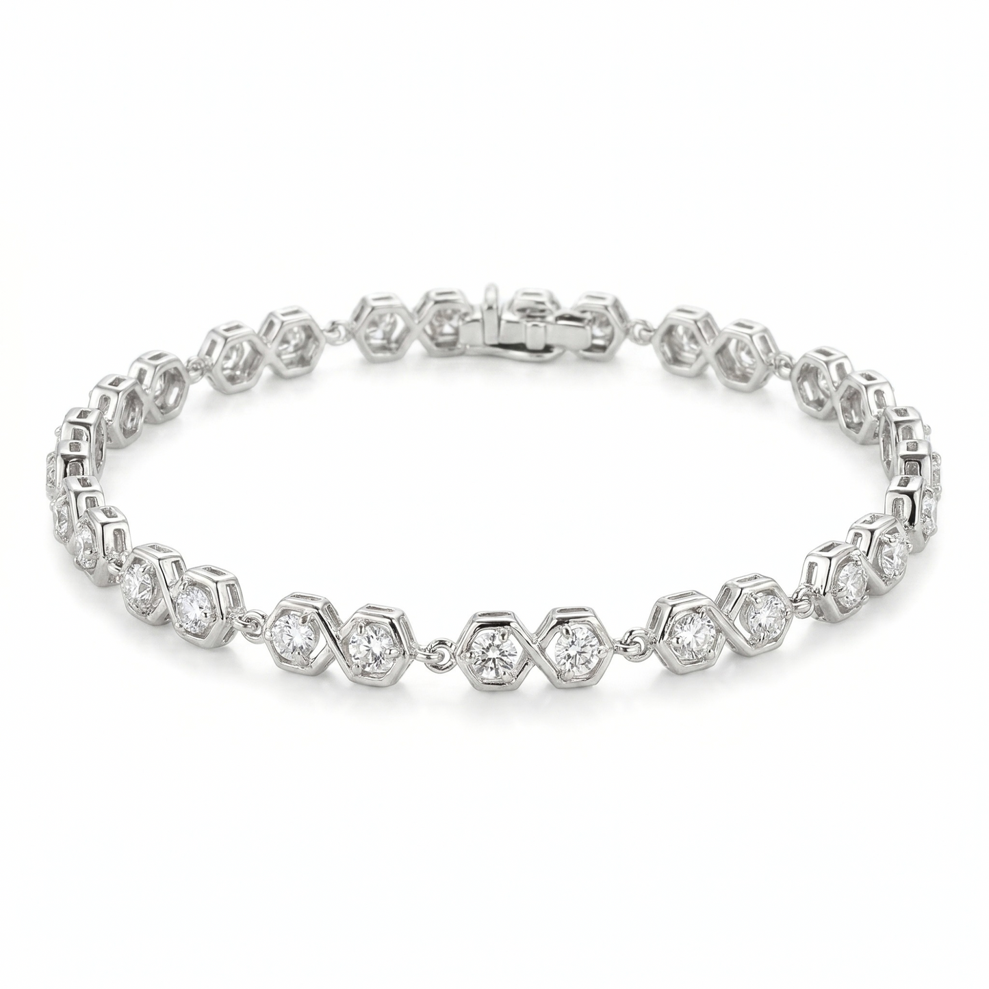 5.4 Ct Round White Zircon Bezel Silver Infinity Link Bracelet