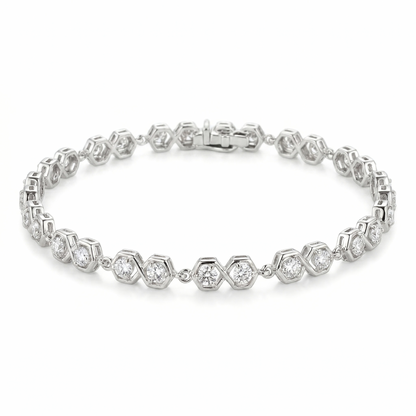 5.4 Ct Round White Zircon Bezel Silver Infinity Link Bracelet