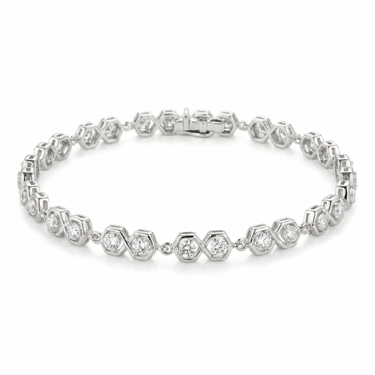 5.4 Ct Round White Zircon Bezel Silver Infinity Link Bracelet