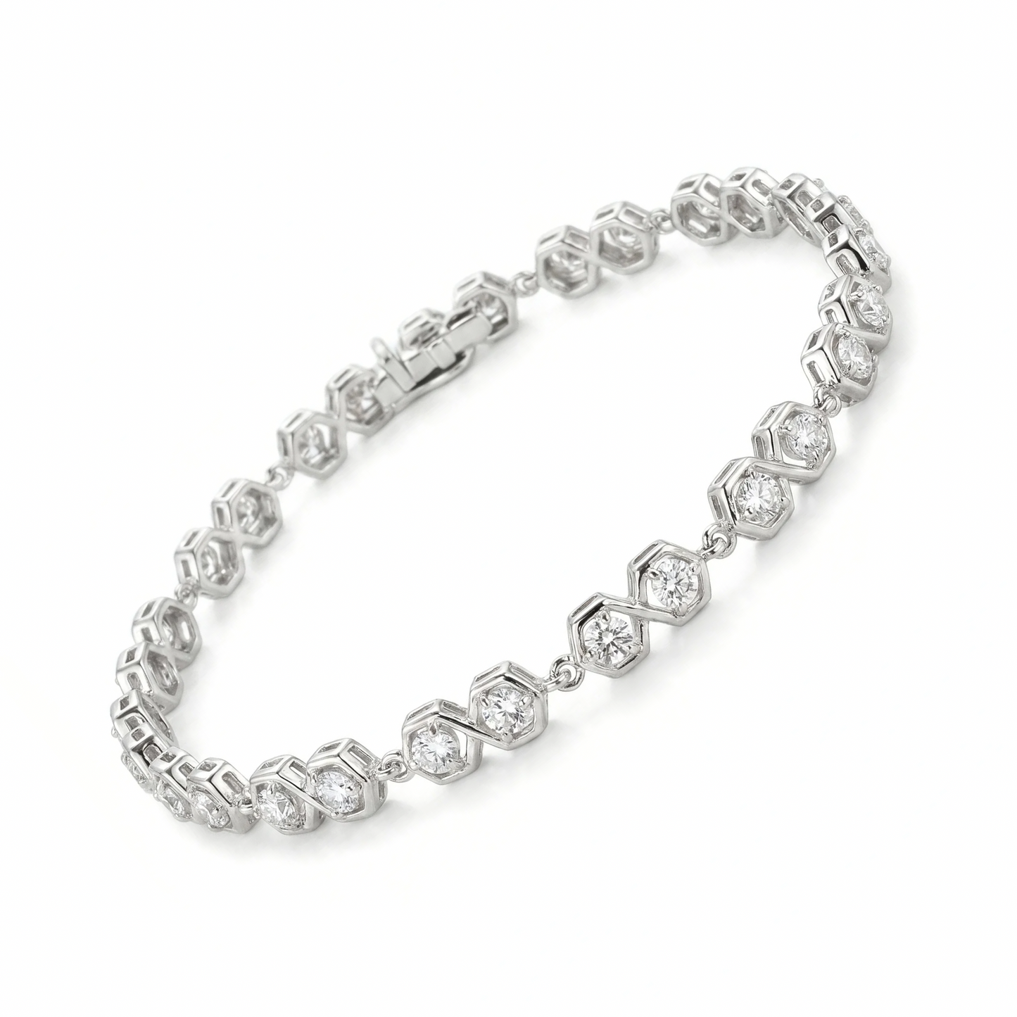 5.4 Ct Round White Zircon Bezel Silver Infinity Link Bracelet