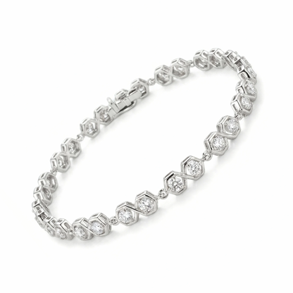 5.4 Ct Round White Zircon Bezel Silver Infinity Link Bracelet