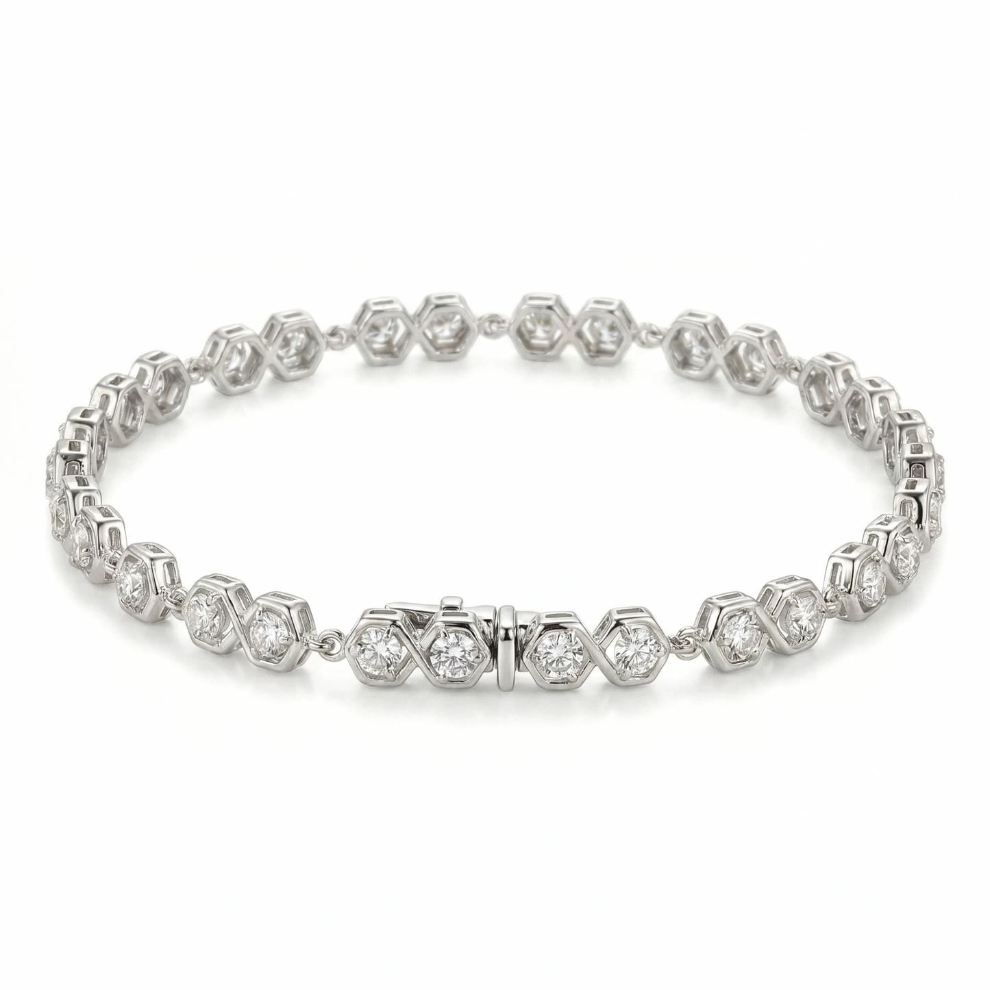 5.4 Ct Round White Zircon Bezel Silver Infinity Link Bracelet