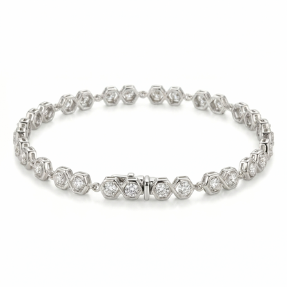 5.4 Ct Round White Zircon Bezel Silver Infinity Link Bracelet