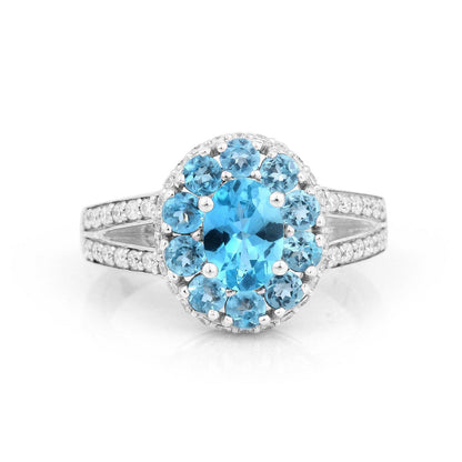 0.72CT Oval Natural Paraiba Apatite Prong Sterling Silver Cluster Halo Ring