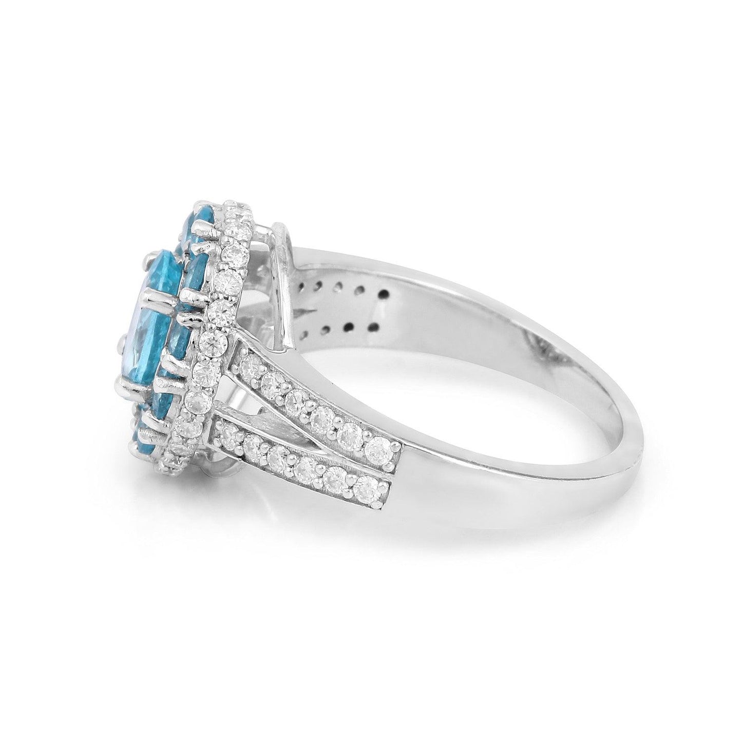 0.72CT Oval Natural Paraiba Apatite Prong Sterling Silver Cluster Halo Ring