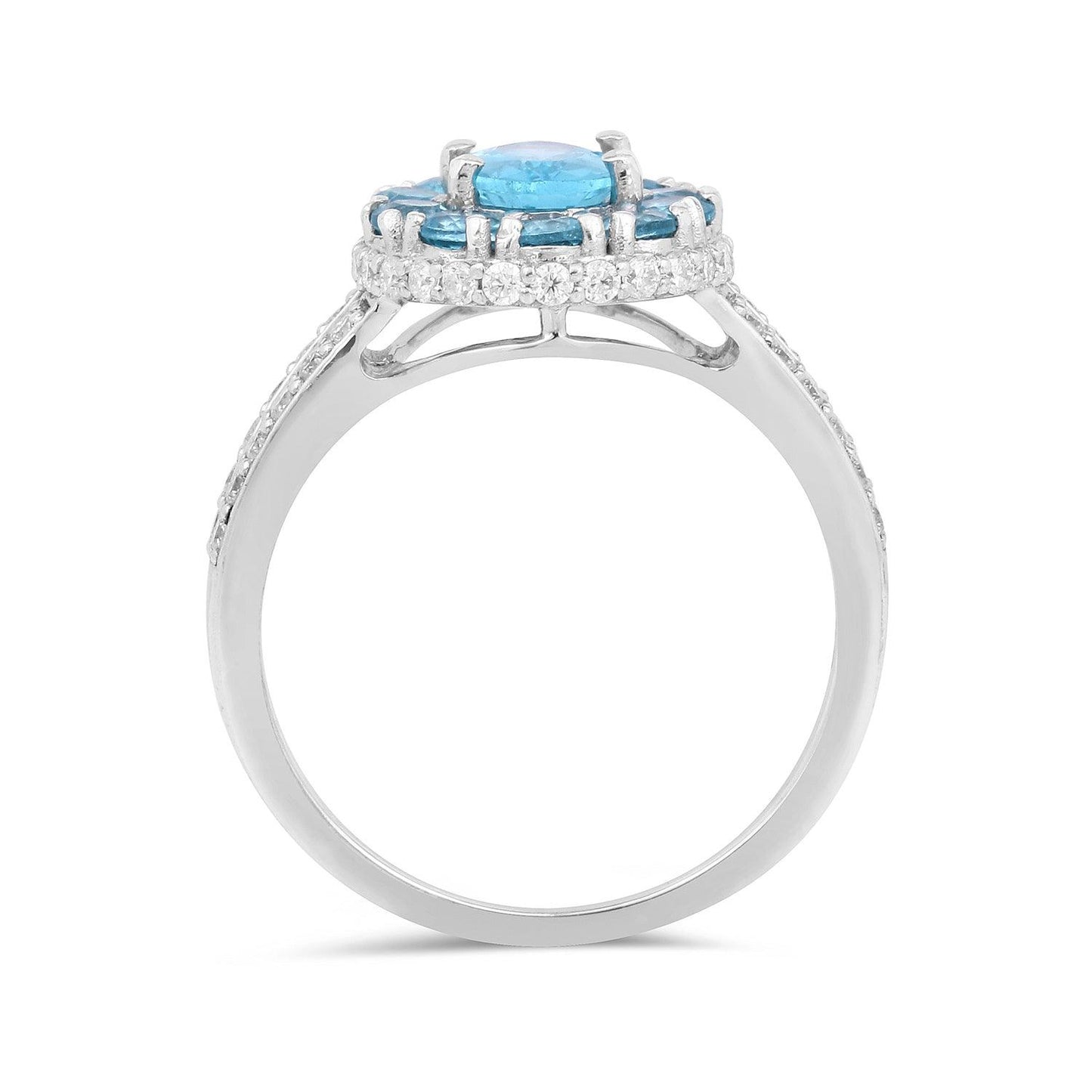 0.72CT Oval Natural Paraiba Apatite Prong Sterling Silver Cluster Halo Ring