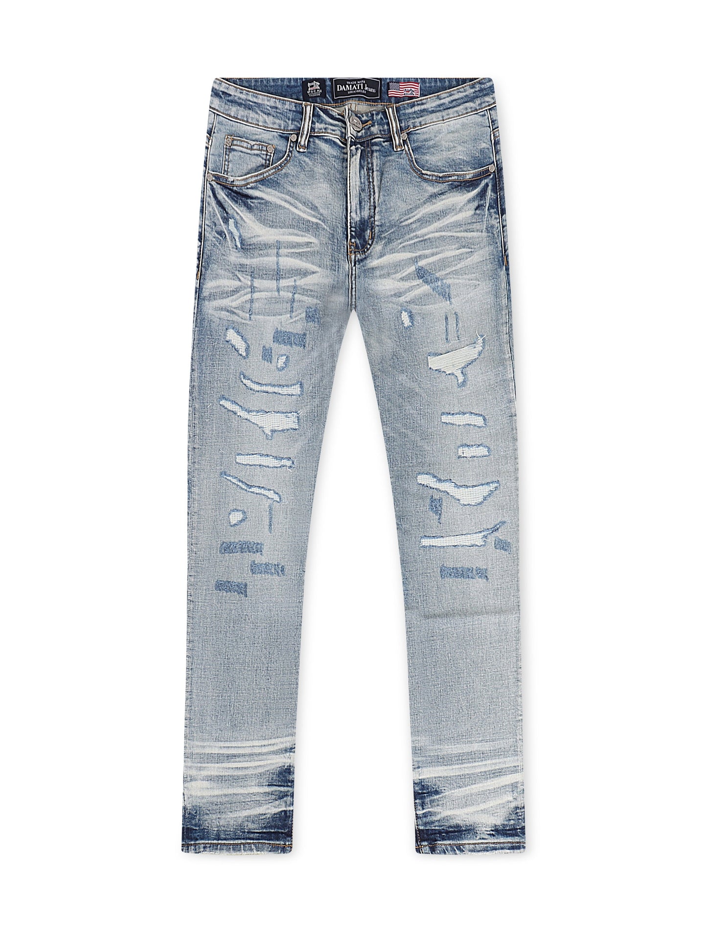 Damati Distressed Slim Fit Stretch Jeans - Light Blue