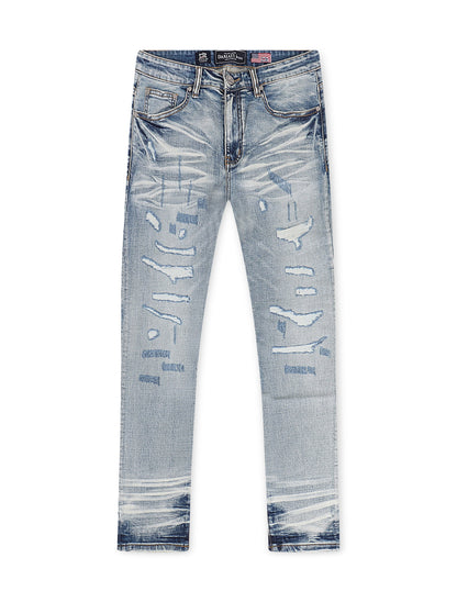 Damati Distressed Slim Fit Stretch Jeans - Light Blue