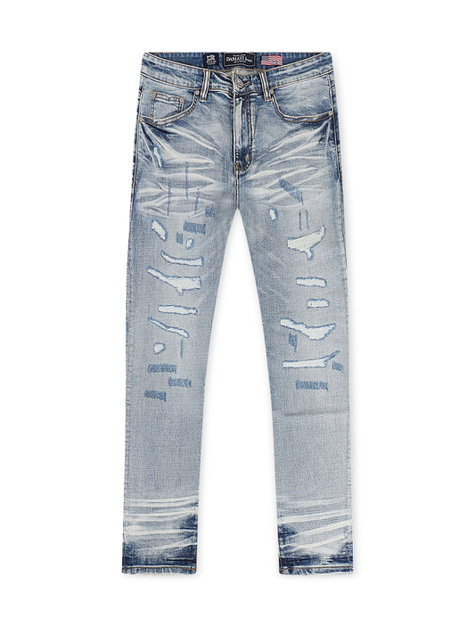 Damati Distressed Slim Fit Stretch Jeans - Light Blue