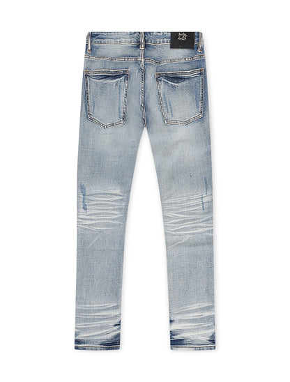 Damati Distressed Slim Fit Stretch Jeans - Light Blue