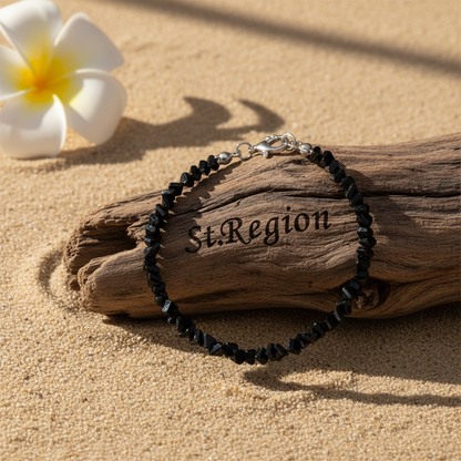 Black Resin & Silvertone Beads Chain Bracelet
