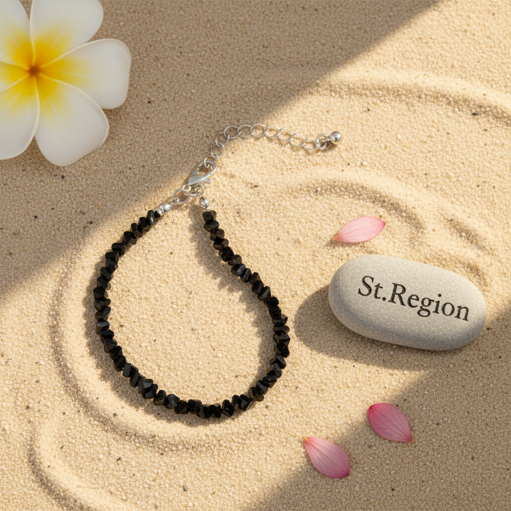 Black Resin & Silvertone Beads Chain Bracelet