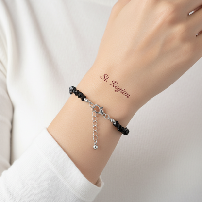 Black Resin & Silvertone Beads Chain Bracelet