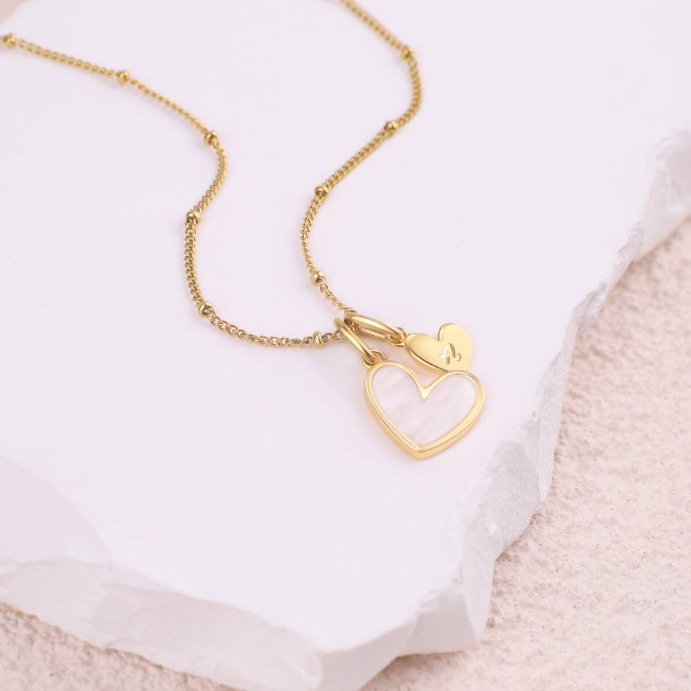 Mint & Lily Mother Of Pearl Heart Initial Necklace