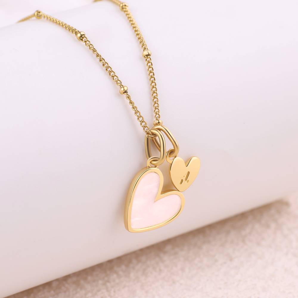 Mint & Lily Mother Of Pearl Heart Initial Necklace