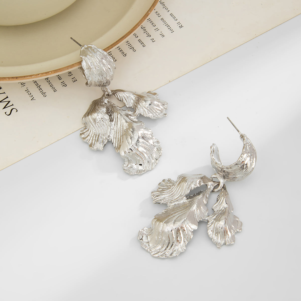 Silvertone Botanical Dangle Earrings