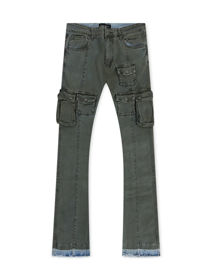 Vicious Denim Cargo Stacked Jeans - Olive