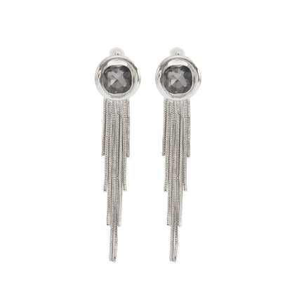 Gray Crystal & Silvertone Round Tassel Dangle Earrings