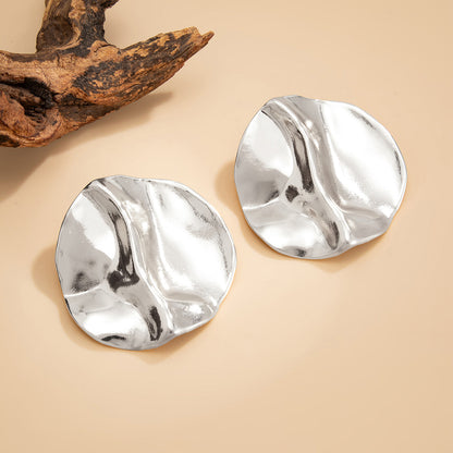Silvertone Hammered Round Statement Earrings