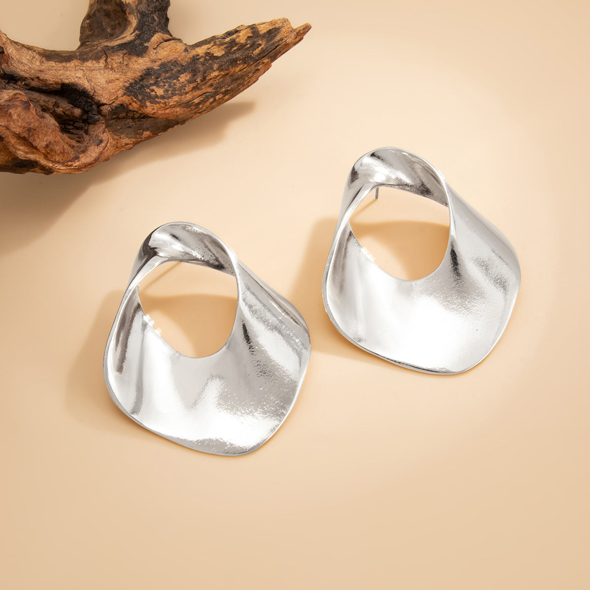 Silvertone Open Twisted Irregular Statement Earrings