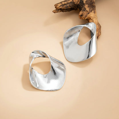 Silvertone Open Twisted Irregular Statement Earrings