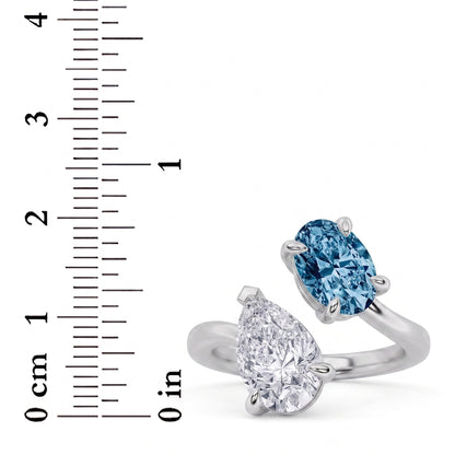 3Cttw Oval Shaped Lab Grown Diamond (F/VS) Toi et Moi Fashion Engagement Bypass Ring 14K Gold