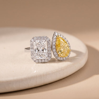 3Cttw Lab Grown Diamond (F/VVS) Toi et Moi Fashiion Halo Engagement Ring 14K Gold