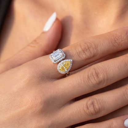 3Cttw Radiant Shaped Lab Grown Diamond (F/VVS) Toi et Moi Fashion Engagement Ring 14K Gold