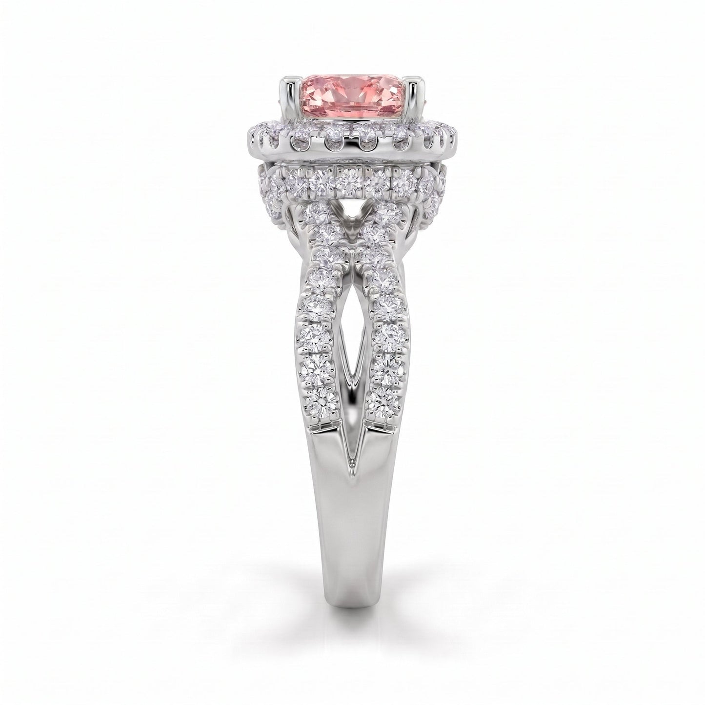 2Cttw Cushion Shaped Pink Lab Grown Diamond (F/VS) Engagement Ring 14K Gold