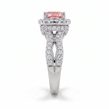 2Cttw Cushion Shaped Pink Lab Grown Diamond (F/VS) Engagement Ring 14K Gold