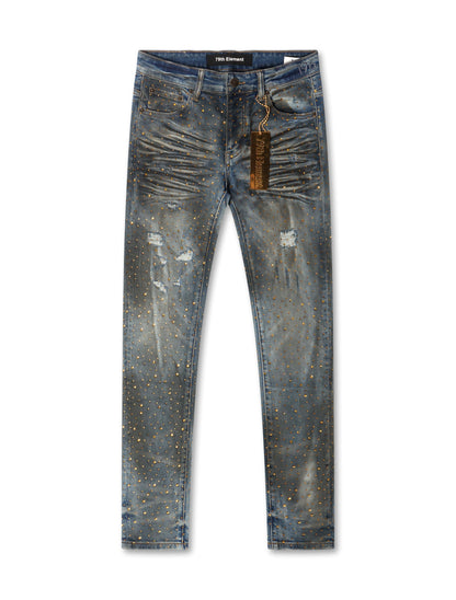 79th Element Gold Rhinestone Denim - Blue