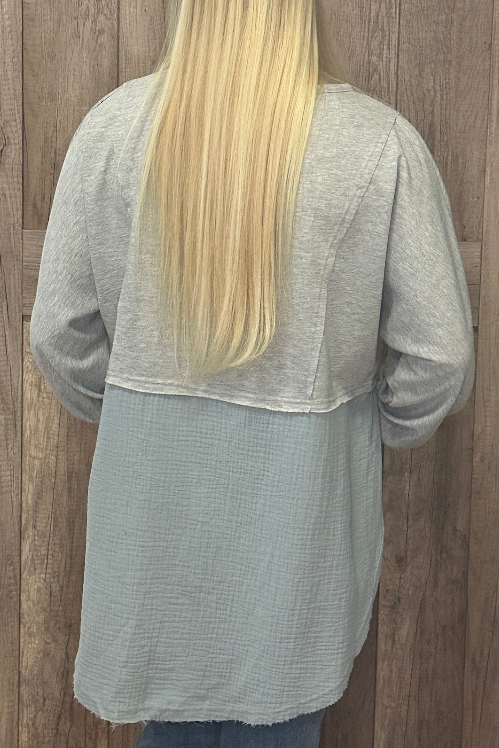 Threaded Pear Dahlia Crinkle Splicing Raw Hem High Low Oversized Blouse