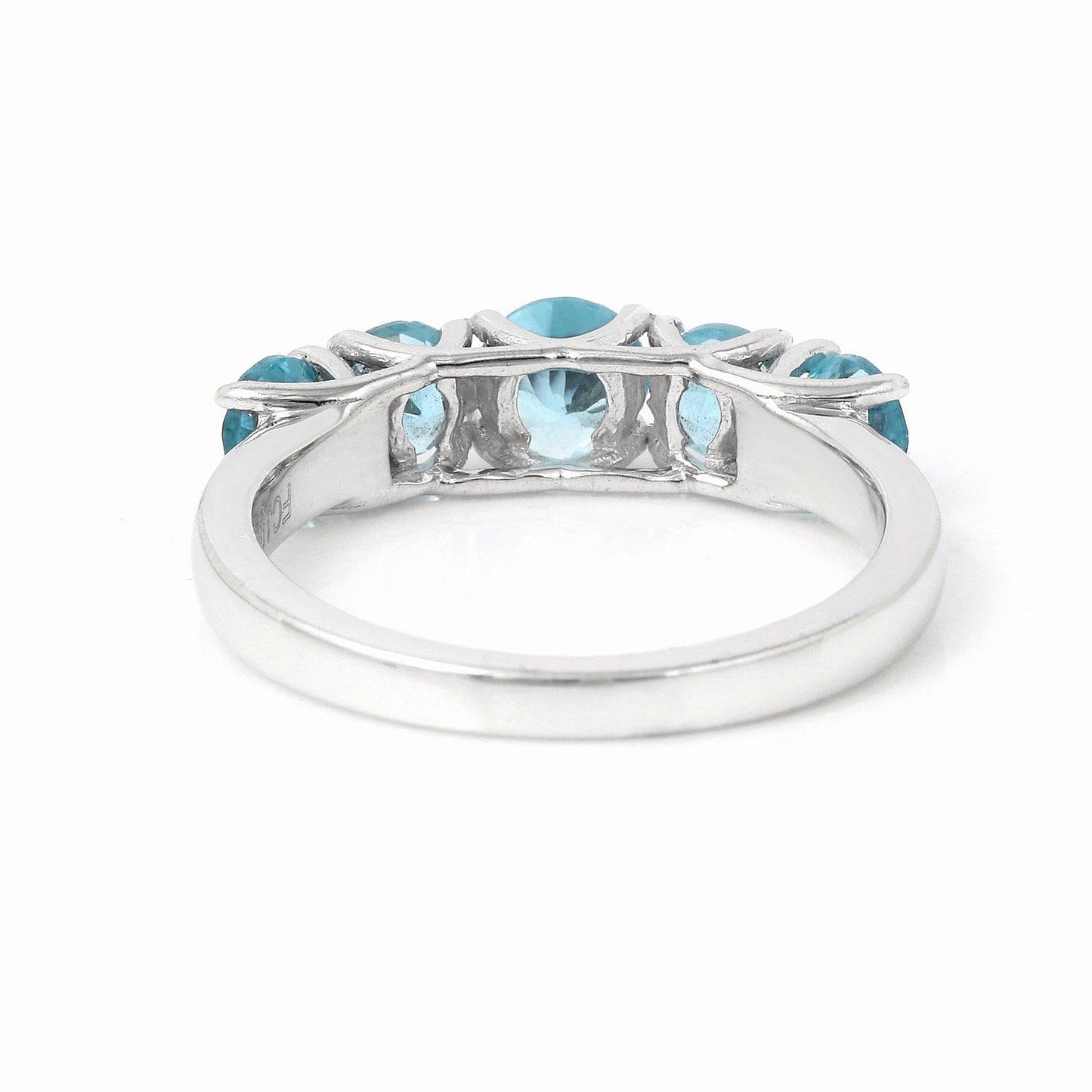 Round Natural Blue Paraiba Apatite Prong Rhodium Plated Silver Five Stone Ring