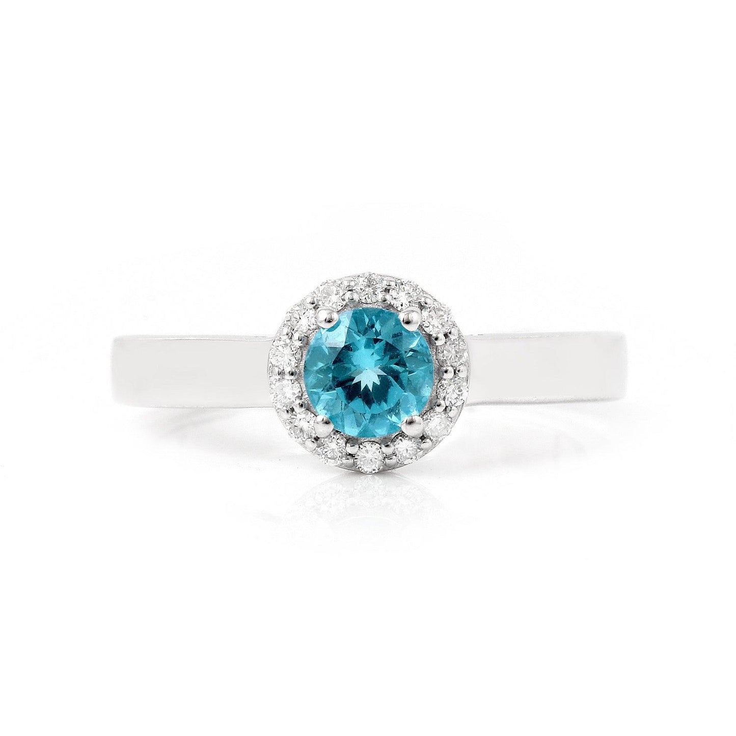 0.55 Ct Round Blue Natural Paraiba Apatite Prong Sterling Silver Halo Ring