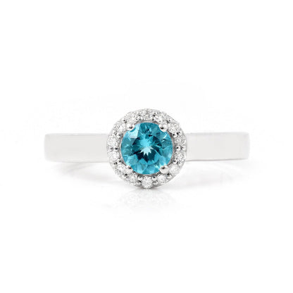 0.55 Ct Round Blue Natural Paraiba Apatite Prong Sterling Silver Halo Ring