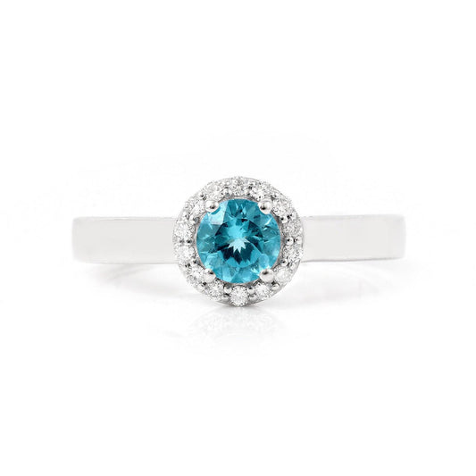 0.55 Ct Round Blue Natural Paraiba Apatite Prong Sterling Silver Halo Ring