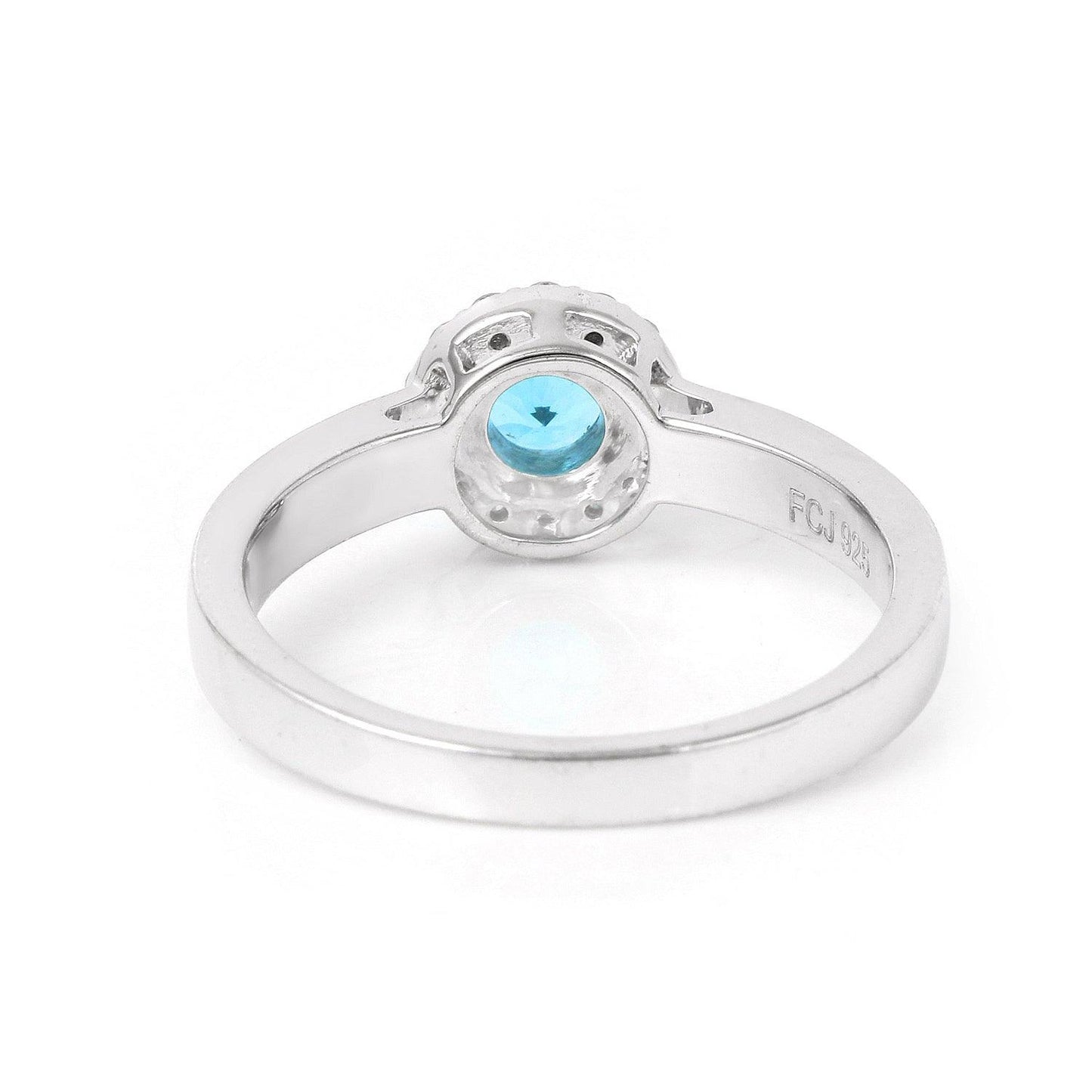 0.55 Ct Round Blue Natural Paraiba Apatite Prong Sterling Silver Halo Ring