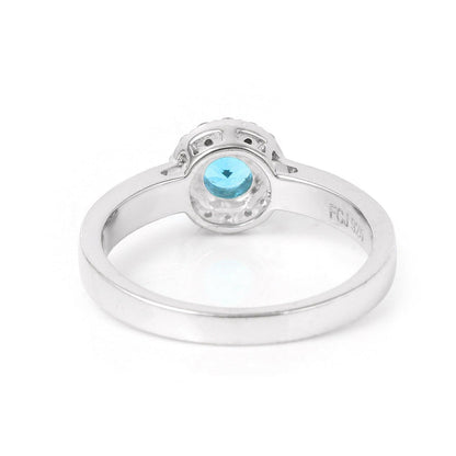 0.55 Ct Round Blue Natural Paraiba Apatite Prong Sterling Silver Halo Ring