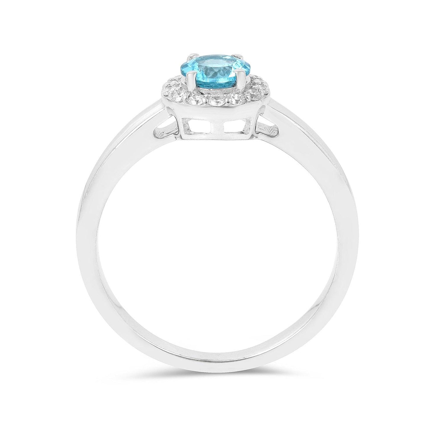 0.55 Ct Round Blue Natural Paraiba Apatite Prong Sterling Silver Halo Ring