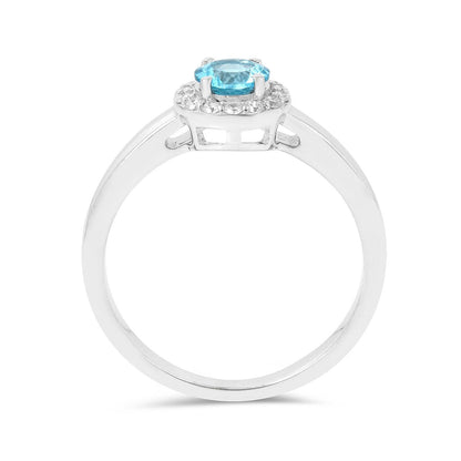 0.55 Ct Round Blue Natural Paraiba Apatite Prong Sterling Silver Halo Ring