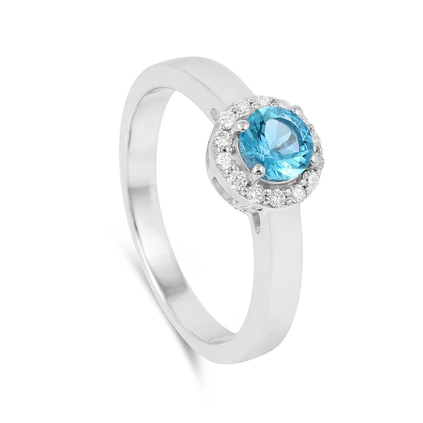 0.55 Ct Round Blue Natural Paraiba Apatite Prong Sterling Silver Halo Ring