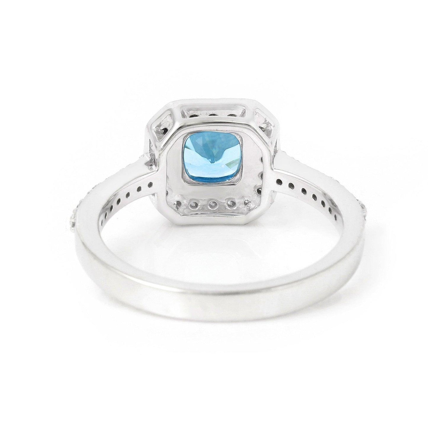 1.05 Ct Cushion Natural Blue Paraiba Apatite Pave Rhodium Plated Silver Halo Ring