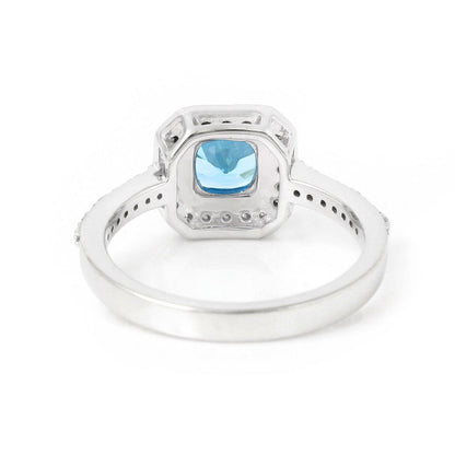 1.05 Ct Cushion Natural Blue Paraiba Apatite Pave Rhodium Plated Silver Halo Ring