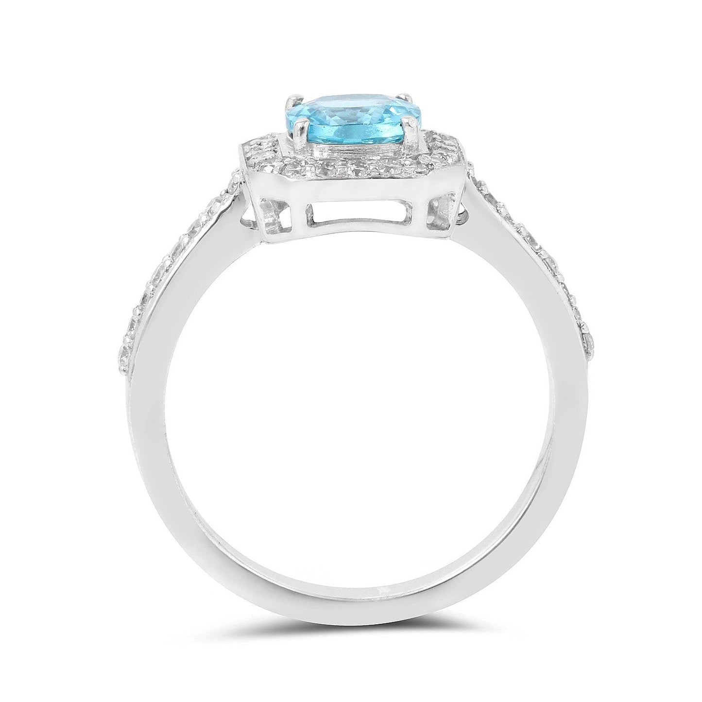 1.05 Ct Cushion Natural Blue Paraiba Apatite Pave Rhodium Plated Silver Halo Ring