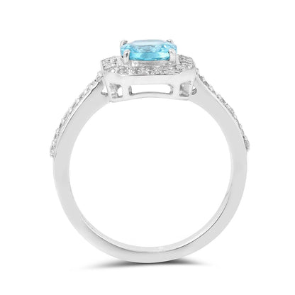 1.05 Ct Cushion Natural Blue Paraiba Apatite Pave Rhodium Plated Silver Halo Ring
