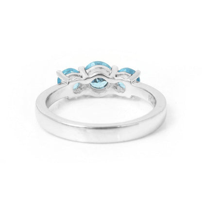 0.55 Ct Round Natural Blue Paraiba Apatite Prong Rhodium Silver Three Stone Ring