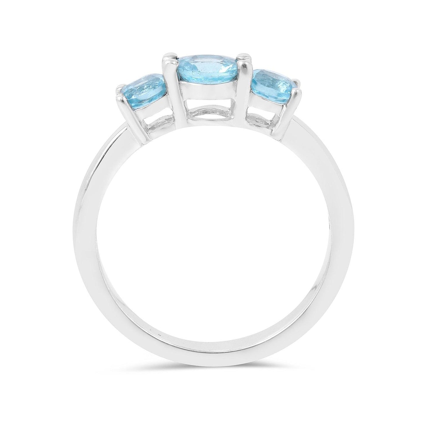 0.55 Ct Round Natural Blue Paraiba Apatite Prong Rhodium Silver Three Stone Ring