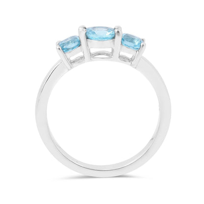 0.55 Ct Round Natural Blue Paraiba Apatite Prong Rhodium Silver Three Stone Ring