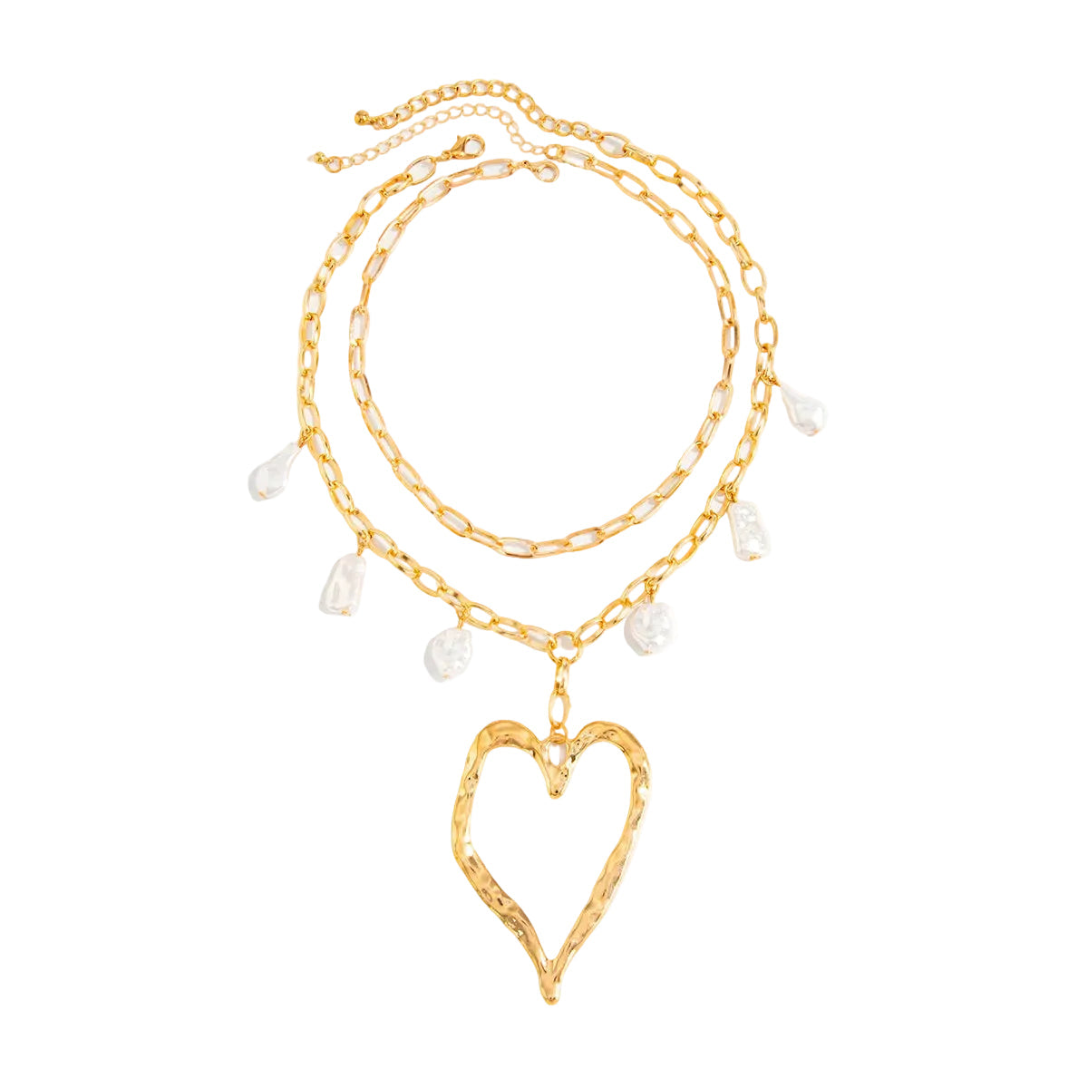 Pearl & Goldtone Open Heart Pendant Statement Necklace